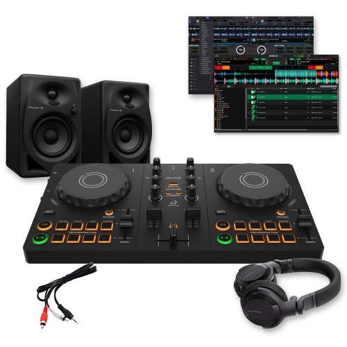 AlphaTheta DDJ-FLX2 DJ Controller + DM-40D Speakers & HDJ-CUE1 Headphones Bundle Deal