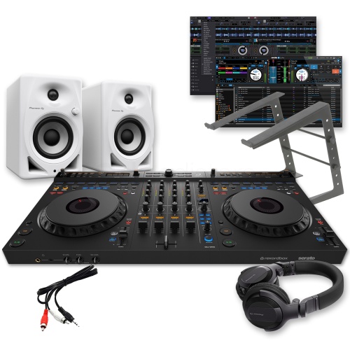 AlphaTheta DDJ-GRV6, DM-40D White Speakers, HDJ-CUE1 Headphones & Laptop Stand Bundle Deal