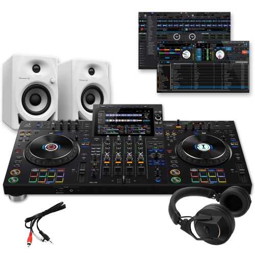 AlphaTheta XDJ-AZ DJ Controller, DM-40D White Speakers + HDJ-F10 Headphones Bundle Deal