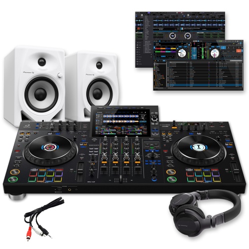 AlphaTheta XDJ-AZ DJ Controller, DM-50D White Speakers + HDJ-CUE1 Headphones Bundle Deal