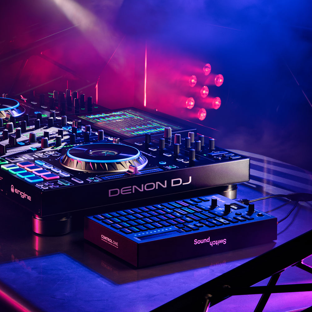  Denon DJ PRIME GO – Portable DJ Controller and Mixer Bundle  with SoundSwitch DMX Lighting Controller : Musical Instruments