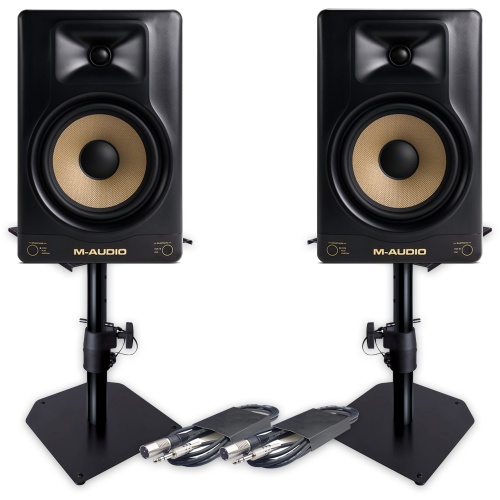 M-Audio Forty Eighty, 8'' Active Studio Monitors with Bluetooth + Desktop Stands & Leads Bundle