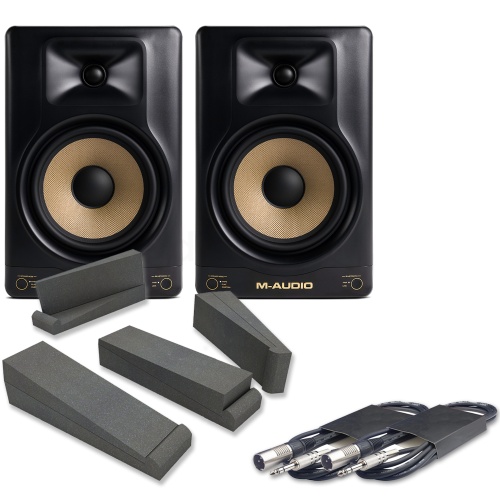 M-Audio Forty Eighty, 8'' Active Studio Monitors with Bluetooth + Isolation Pads & Leads Bundle