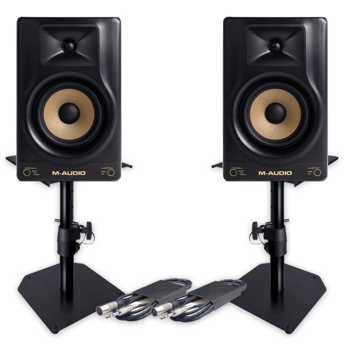 M-Audio Forty Sixty, 6.5'' Active Studio Monitors with Bluetooth + Desktop Monitor Stands & Leads Bundle