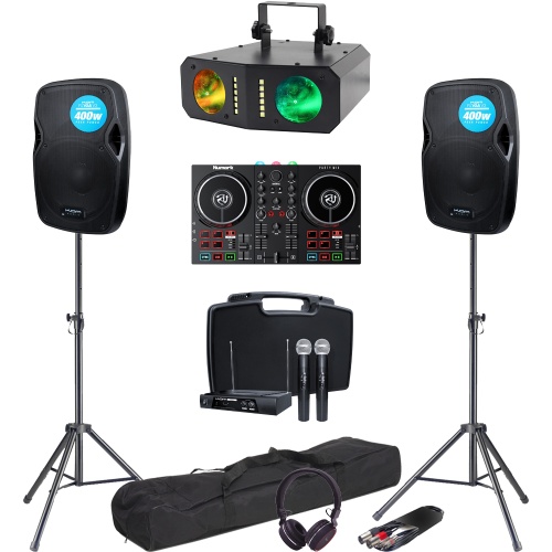 Numark Party Mix II DJ Controller, RZ10A Speakers, Boogie Light, KWM11, Tripod Stands, Audio Cable & Headphones Bundle